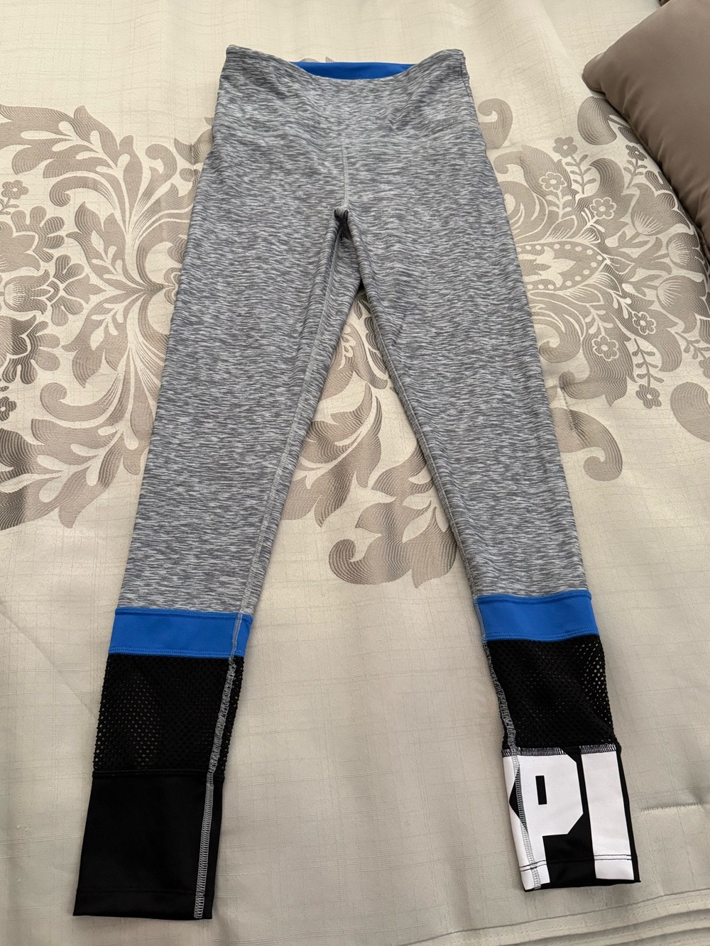 PINK Victoria's Secret Gray Leggings with Blue and Black Panels